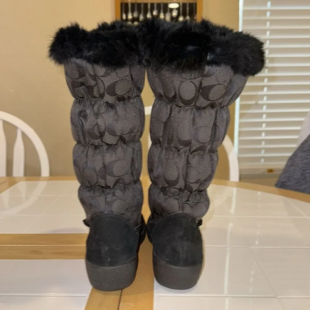 Coach Theona Jacquard Rabbit Fur Trim Zip Up Boots Size 5 1/2 B